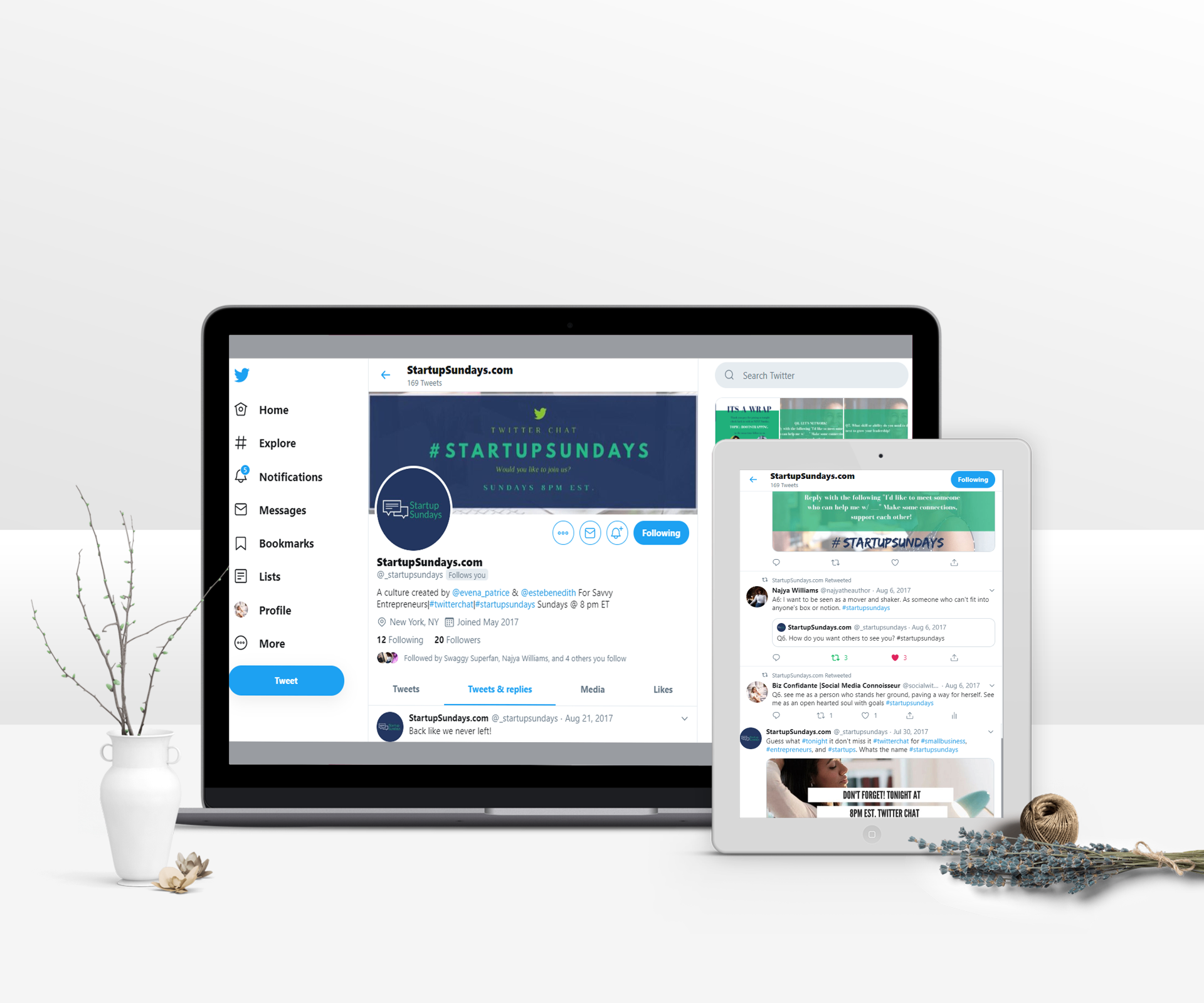 Startup Sundays — Twitter chat profile